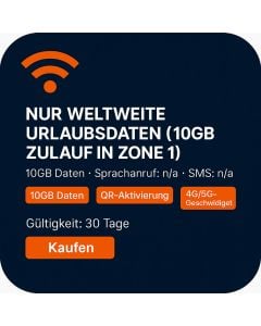 NUR WELTWEITE URLAUBSDATEN (10GB ZULAUF IN ZONE 1)