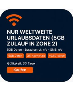 NUR WELTWEITE URLAUBSDATEN (5GB ZULAUF IN ZONE 2)