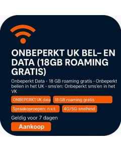 ONBEPERKT UK BEL- EN DATA (18GB ROAMING GRATIS)