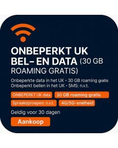 ONBEPERKT UK BEL- EN DATA (30GB ROAMING GRATIS)