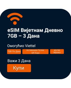Наручите Viettel 3-дневну eSIM картицу: 7GB дневни план за Вијетнам