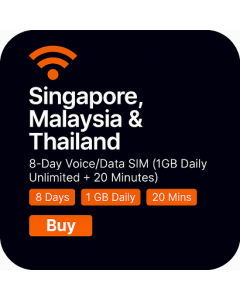 Singapore, Malaysia, Thailand 8-Day Voice/Data SIM(1GB daily Unlimited + 20 Minutes)