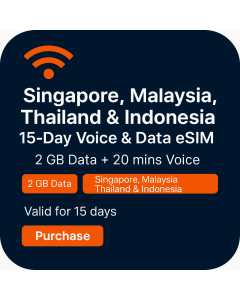 Singapore, Malaysia, Thailand and Indonesia15-Day eSIM