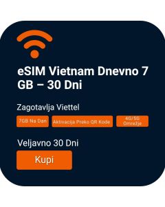 Aktivirajte eSIM Vietnam (7GB/dan): 30 dni, takojšnji paket