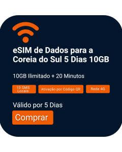 Ative o eSIM de 10GB para voz e dados da Coreia do Sul | 5 dias + 20 minutos de chamadas