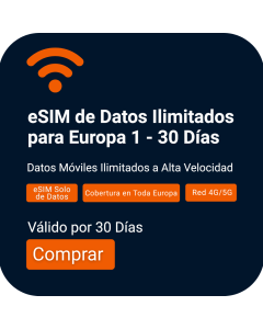 Activa la eSIM de Datos Ilimitados para Europa | Validez de 1 Día - 30 Días