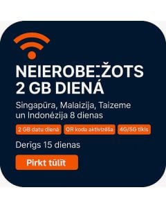 Svētku eSIM Singapūrā, Malaizijā, Taizemē un Indonēzijā. 15 dienu balss/datu eSIM (2 GB dienā neierobežoti + 20 minūtes un 10 īsziņas).