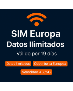 Tarjeta SIM con datos ilimitados por diecinueve días para Europa