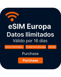 Tarjeta SIM con datos ilimitados por dieciséis días para Europa