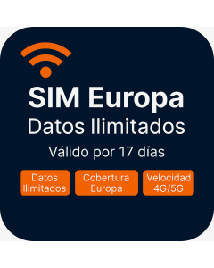 Tarjeta SIM con datos ilimitados por diecisiete días para Europa