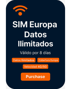 Tarjeta SIM con datos ilimitados por ocho días para Europa