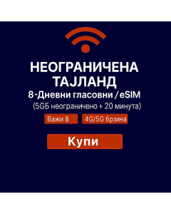 Неограничени Тајланд 8-дневни интернет SIM (5GB Неограничено)