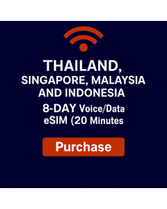 Order Thailand, Singapore, Malaysia & Indonesia 8-Day Voice/Data eSIM (2GB Daily Unlimited + 20 Minutes) 