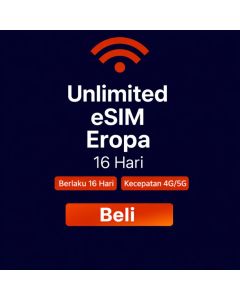 Paket data Eropa tak terbatas selama 16 hari.