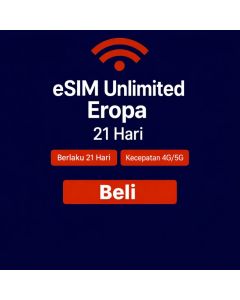 Paket data Eropa tak terbatas selama 21 hari.