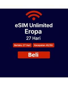 Paket data Eropa tak terbatas selama 27 hari.