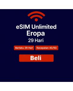 Paket data Eropa tak terbatas selama 29 hari.