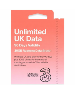Three Mobile eSIM AIO90 - Unlimited UK Voice And Data (30gb Roaming Free per month)