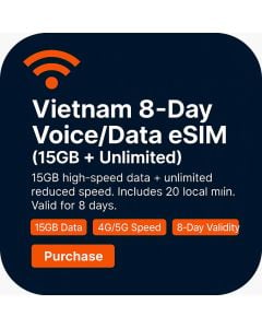 Vietnam 8-Day Voice / Data  SIM (15GB Unlimited + 20 Minutes)