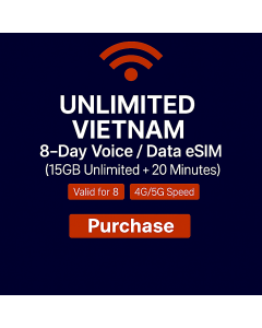 Vietnam 8-Day Voice / Data  SIM (15GB Unlimited + 20 Minutes)