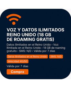 VOZ Y DATOS ILIMITADOS REINO UNIDO (18 GB DE ROAMING GRATIS)