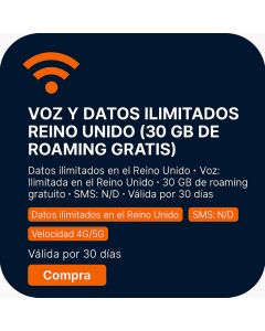 VOZ Y DATOS ILIMITADOS REINO UNIDO (30 GB DE ROAMING GRATIS)