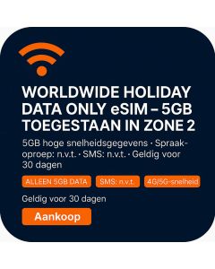 WORLDWIDE HOLIDAY DATA ONLY eSIM – 5GB TOEGESTAAN IN ZONE 2
