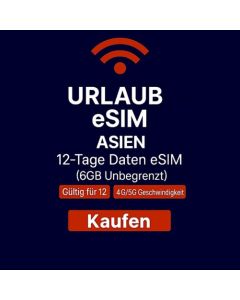 UNBEGRENZTE ASIEN-DATEN-SIM-PLATTE FÜR 12 TAGE, 6 GB HIGHSPEED-DATEN