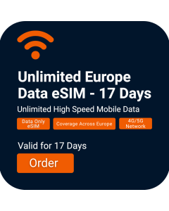 Install Unlimited Europe Data eSIM | £44 | 17 Day Validity