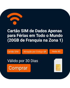 Cartão SIM Apenas de Dados para Férias em Todo o Mundo (20GB de Franquia na Zona 1)