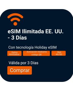 Compra la eSIM de Datos Ilimitados para USA por 3 Días de Viaje