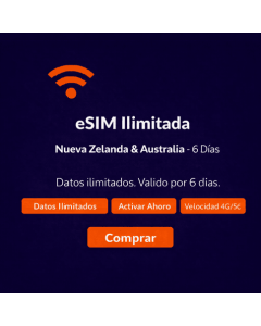 6 días de eSIM ilimitada para Nueva Zelanda y Australia