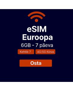 Travelers Weekend eSIM Euroopa 6 GB (ainult andmeside) kehtib 7 päeva