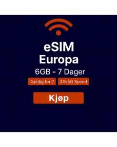 Reisende Weekend eSIM Europe 6GB (kun data) gyldig i 7 dager 