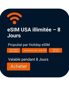 Obtenez l'eSIM données illimitées USA : Forfait 8 jours