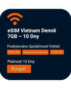 Aktivujte si eSIM Vietnam (Denně 7GB) – 10 Dní (Viettel) na cesty