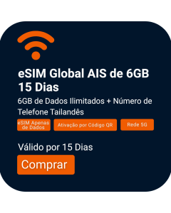 Ative o eSIM Global AIS de 6GB | £40 | 15 dias