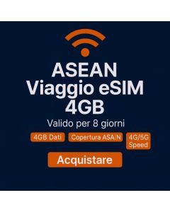SIM DATI ASEAN ILLIMITATA PER 8 GIORNI 4 GB DATI AD ALTA VELOCITÀ