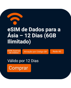 Compre o Cartão eSIM/SIM de Dados para a Ásia durante 12 dias (6GB ilimitados)