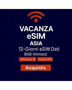 eSIM DATI ASIA ILLIMITATA PER 12 GIORNI 6 GB DI DATI AD ALTA VELOCITÀ