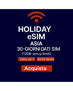 eSIM DATI ASIA ILLIMITATA PER 30 GIORNI 10 GB DI DATI AD ALTA VELOCITÀ