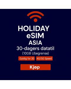 UBEGRENSET ASIA 30-DAGERS DATA eSIM 10 GB HØYHASTIGHETSDATA