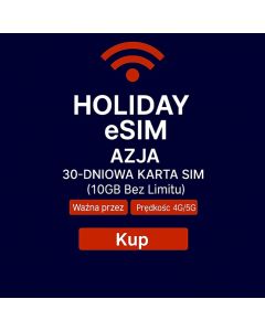 NIEOGRANICZONA 30-DNIOWA KARTA SIM AZJA 10 GB SZYBKICH DANYCH