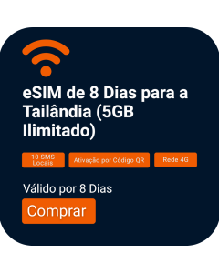Ative o eSIM/SIM para a Tailândia | 8 dias | 5GB de Dados
