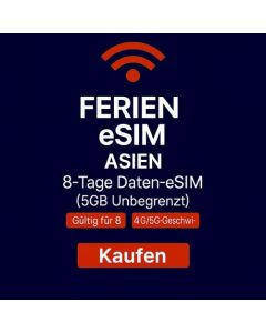 UNBEGRENZTE ASIEN-DATEN-SIM-PLATTE FÜR 8 TAGE, 5 GB HIGHSPEED-DATEN
