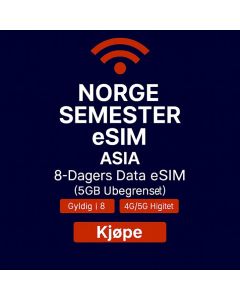 UBEGRENSET ASIA 8-dagerS DATA eSIM 5 GB HØYHASTIGHETSDATA