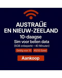 ONBEPERKT AUSTRALIË & NIEUW-ZEELAND 10-DAAGSE DATA SIM 6GB HOGE SNELHEIDSDATA