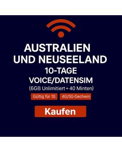UNBEGRENZTES AUSTRALIEN & NEUSEELAND 10-TAGE-DATEN-SIM 6 GB HIGHSPEED-DATEN