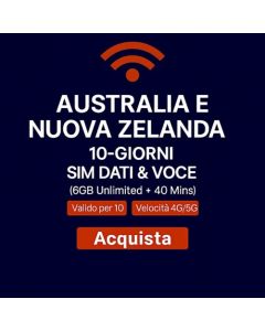 SIM DATI ILLIMITATA PER AUSTRALIA E NUOVA ZELANDA PER 10 GIORNI 6 GB DI DATI AD ALTA VELOCITÀ