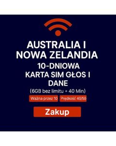 NIEOGRANICZONA KARTA SIM AUSTRALIA I NOWEJ ZELANDII Z DANYMI NA 10 DNI, 6 GB SZYBKICH DANYCH